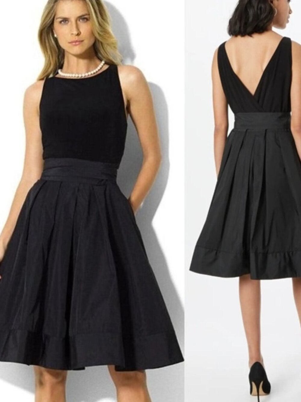 Lauren Ralph Lauren Black Twofer Sleeveless V Back Fit and Flare Dress 2